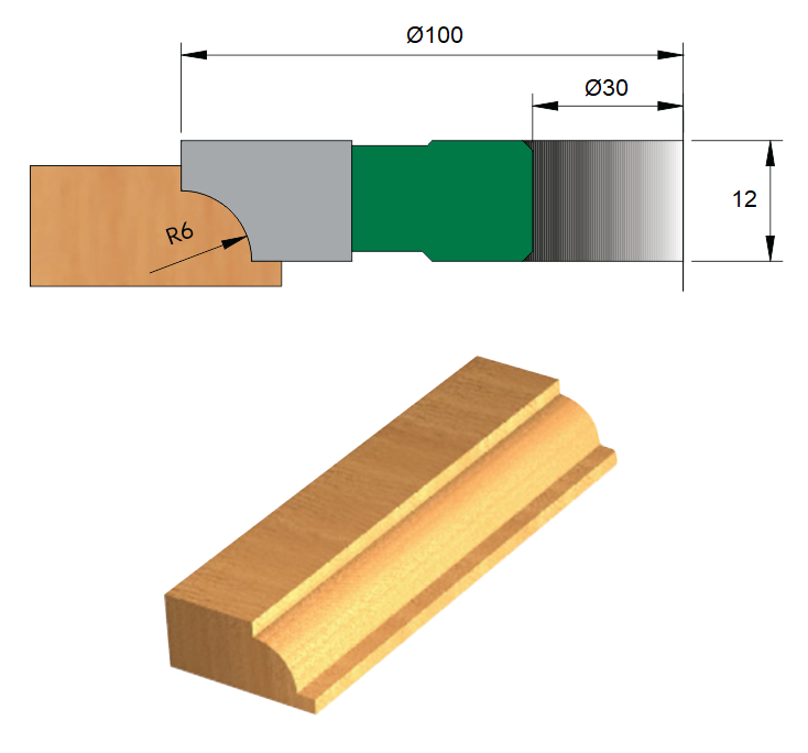 Fresa para Moldura Ø100 x 30 - 3 Dentes - Raio 6 mm - Cód. 1402.02